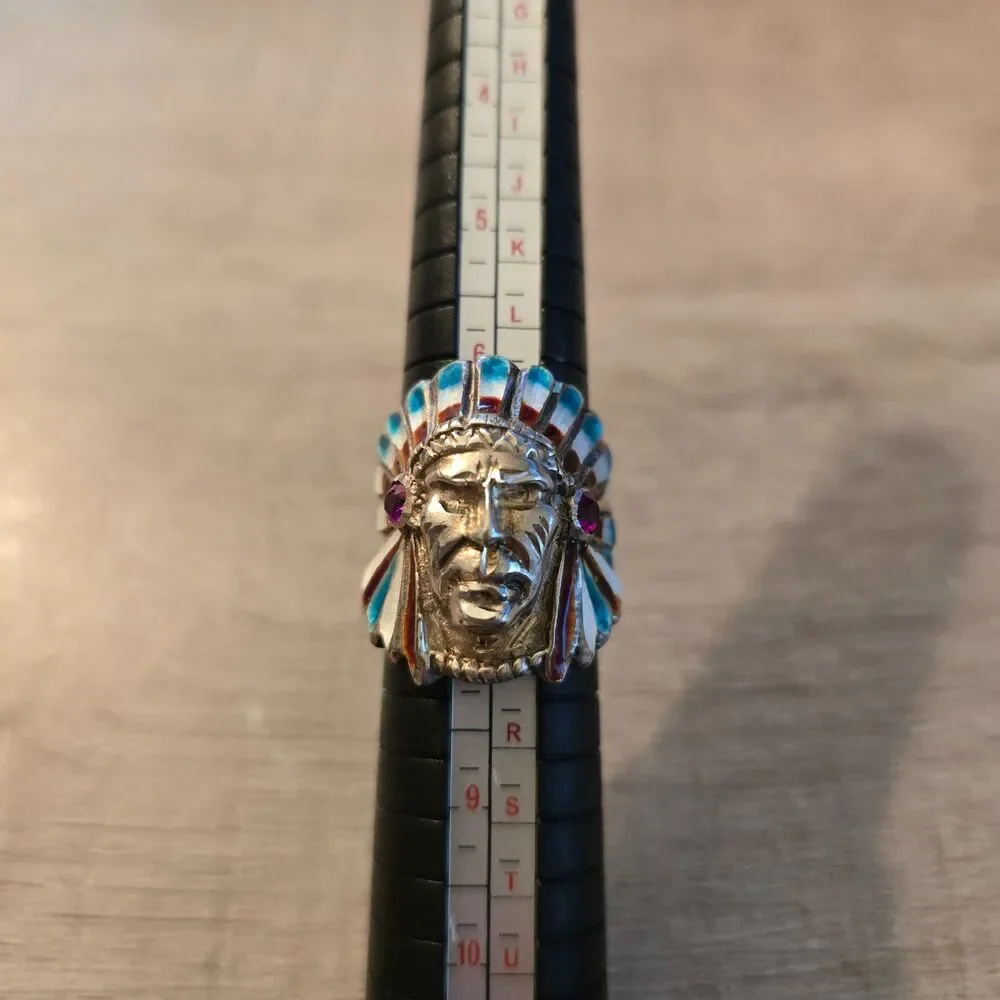 Vintage Sterling Native American Chief Head Ring sz 7.5